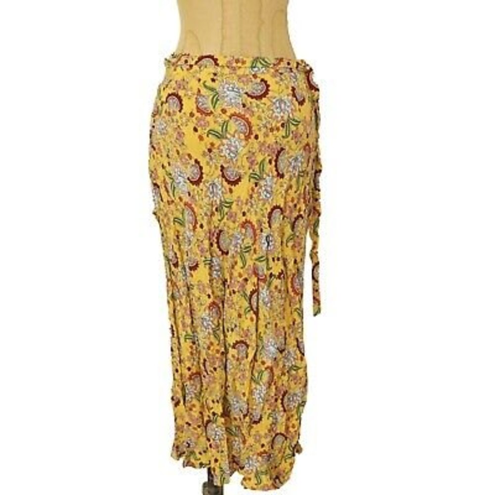 Sanctuary Jamie Midi Skirt S Ruffle Faux Wrap Hi Low Floral Yellow NWT B50 - Picture 5 of 6